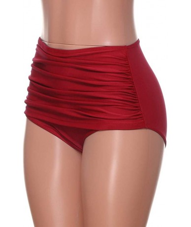 Bottoms Women's High Waisted Swim Bottom Ruched Bikini Tankini Swimsuit Briefs Plus Size Bathing Suit - Red - CM18S6QCQLR $31.89