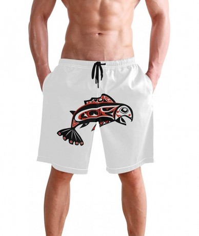 Board Shorts Mens Swim Trunks Skull Cacti Cactus Beach Board Shorts - Native Salmon Fish - CM18NX7A2OL $48.87