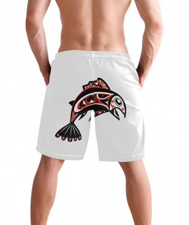 Board Shorts Mens Swim Trunks Skull Cacti Cactus Beach Board Shorts - Native Salmon Fish - CM18NX7A2OL $48.87