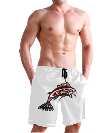 Board Shorts Mens Swim Trunks Skull Cacti Cactus Beach Board Shorts - Native Salmon Fish - CM18NX7A2OL $48.87