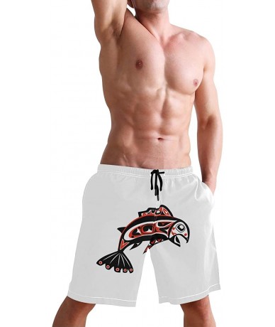 Board Shorts Mens Swim Trunks Skull Cacti Cactus Beach Board Shorts - Native Salmon Fish - CM18NX7A2OL $48.87