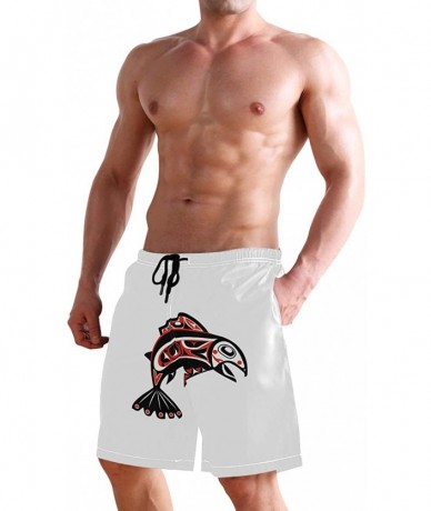 Board Shorts Mens Swim Trunks Skull Cacti Cactus Beach Board Shorts - Native Salmon Fish - CM18NX7A2OL $48.87