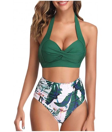 Racing Women Teen Girls Bohemia High Waisted Bikini Set Halter Swimsuit Swimwear Suits - Halter - Dark Green - CQ1952NIRAT $2...