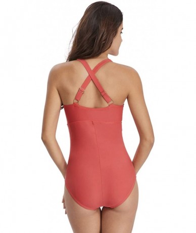 One-Pieces Upgraded One-Piece Swimsuits for Women Slimming Monokini Tummy Control Bathing Suit - Coral Red - CF18SDIGWR0 $28.35