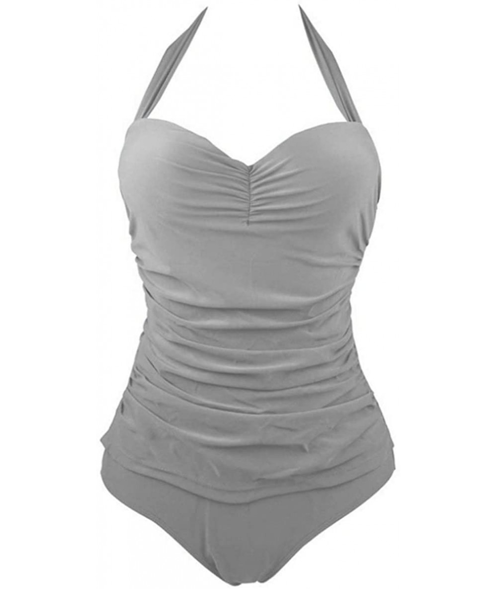 Racing Women's Skull One Piece Swimsuit Halter Beach Swimwear Bathing Suit - Gray - C1197ZEUQ7K $48.21