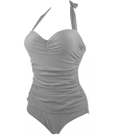 Racing Women's Skull One Piece Swimsuit Halter Beach Swimwear Bathing Suit - Gray - C1197ZEUQ7K $48.21