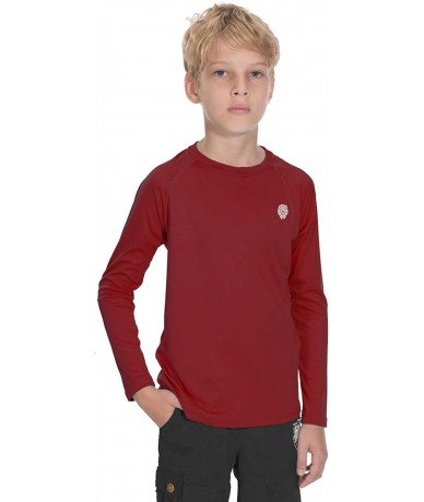 Rash Guards Sun Shirts for Youth Boys Rashguard - Long/Short Sleeve Lightweight Shirt SPF 50+ - Wine Red - C9198C0ZQER $33.29