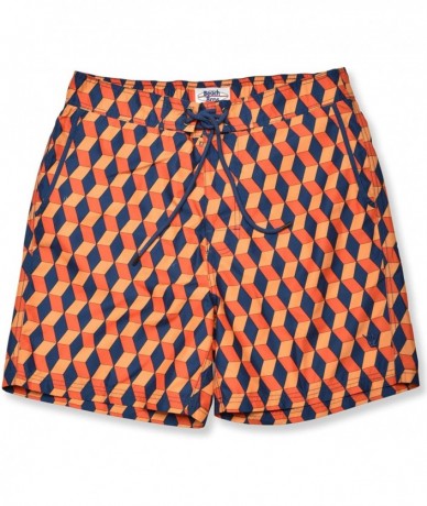 Trunks Mens Swim Trunks w Mesh Lining Swimming Bathing Fixed Waistband Suit - Zig Triangle Orange Sun - CT18S8YCED2 $33.68