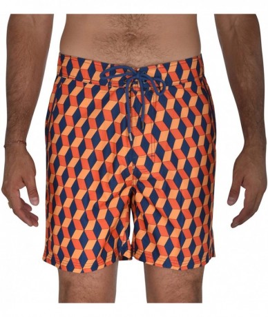 Trunks Mens Swim Trunks w Mesh Lining Swimming Bathing Fixed Waistband Suit - Zig Triangle Orange Sun - CT18S8YCED2 $33.68