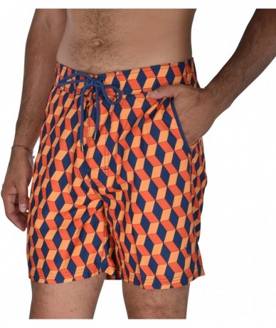 Trunks Mens Swim Trunks w Mesh Lining Swimming Bathing Fixed Waistband Suit - Zig Triangle Orange Sun - CT18S8YCED2 $33.68