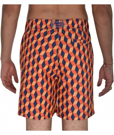 Trunks Mens Swim Trunks w Mesh Lining Swimming Bathing Fixed Waistband Suit - Zig Triangle Orange Sun - CT18S8YCED2 $33.68