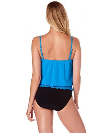 Tops Women's Swimwear Solid Justina Blouson Style V-Neck Tankini Top with Soft Cup Bra and Adjustable Straps - Azure - CW18I9...