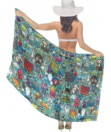 Cover-Ups Women Luxury Chiffon Swimwear Cover Up- Oversize Beach Sarong Shawl Wrap - Cartoon Design - CE19C4WD6AQ $47.05