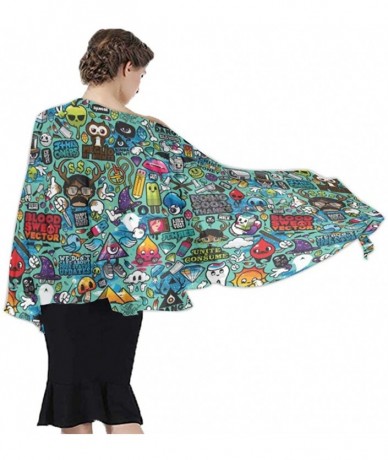 Cover-Ups Women Luxury Chiffon Swimwear Cover Up- Oversize Beach Sarong Shawl Wrap - Cartoon Design - CE19C4WD6AQ $47.05