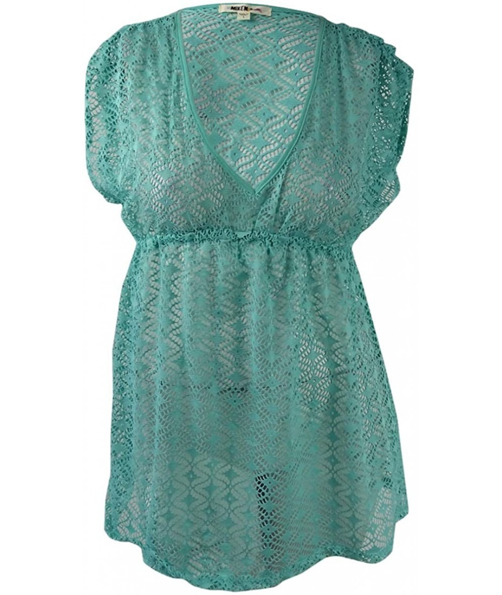 Cover-Ups Womens Crochet Empire-Waist Dress Swim Cover-Up - Mint - CS183L2RNAU $18.24