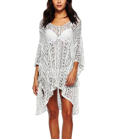 Cover-Ups Women's Bathing Suit Cover Up for Beach Pool Swimwear Crochet Dress - White - CC19088LDLU $34.72