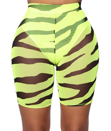 Cover-Ups Women See Throug Mesh Fishnet Swimsuit Cover up Pants Bikini Bottom Cover up Shorts - Green Zebra - CM18WE80Z5I $22.78