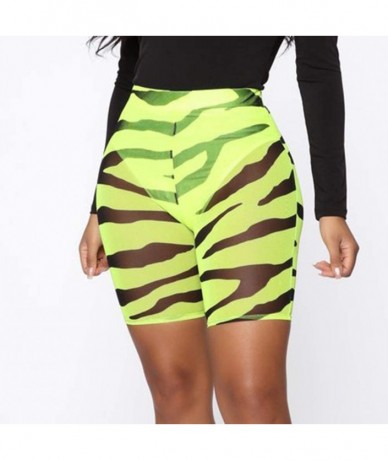 Cover-Ups Women See Throug Mesh Fishnet Swimsuit Cover up Pants Bikini Bottom Cover up Shorts - Green Zebra - CM18WE80Z5I $22.78