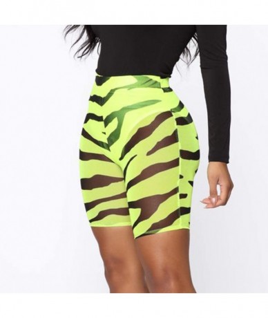 Cover-Ups Women See Throug Mesh Fishnet Swimsuit Cover up Pants Bikini Bottom Cover up Shorts - Green Zebra - CM18WE80Z5I $22.78