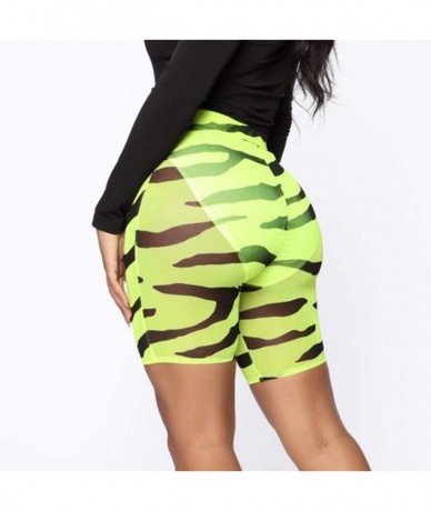 Cover-Ups Women See Throug Mesh Fishnet Swimsuit Cover up Pants Bikini Bottom Cover up Shorts - Green Zebra - CM18WE80Z5I $22.78