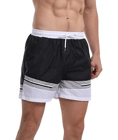 Board Shorts Men's Swim Drawstring Trunks Quick Dry Beach Surfing Running Swimming Shorts - H Black - CH18WHSYEQ0 $43.07