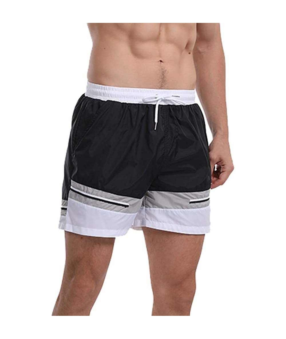 Board Shorts Men's Swim Drawstring Trunks Quick Dry Beach Surfing Running Swimming Shorts - H Black - CH18WHSYEQ0 $43.07