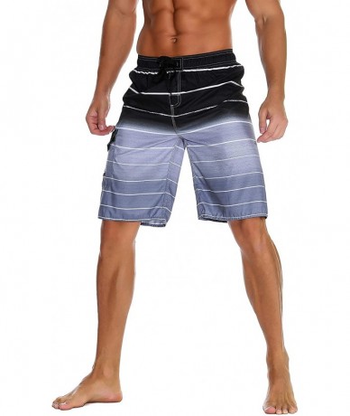 Trunks Men's Beachwear Summer Holiday Swim Trunks Quick Dry Striped - Gray - CF1843R44MR $30.24