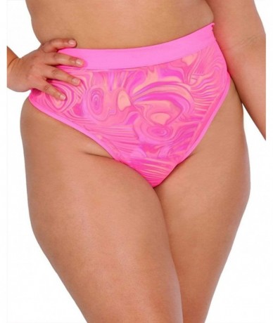 Bottoms Women's Festival Rave Thong Booty Shorts - Mesh High Waisted - Neon Pink - CQ192TICCE2 $40.22