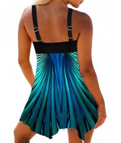 Bottoms Wide Strap Printed Swimdress and Shorts - Blue - CU19CSWMS7S $48.11