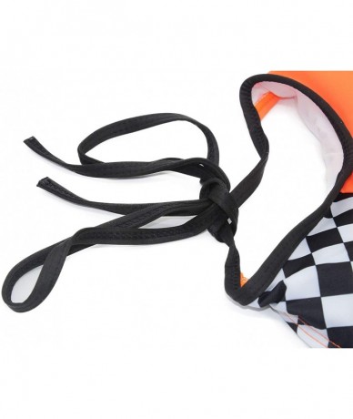 Sets Sexy Plaid Swimsuit Buckle Front Tankini Padded Swimwear Halter Bathing Suit Contrast Color Bikini - Orange - C2196GZMSC...