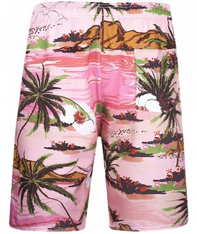 Board Shorts Men's Quick Dry Swim Trunks Long Palm Beach Board Shorts Bathing Suit - Palm-pink - CE19EYHU5QX $35.97