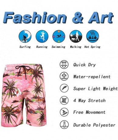 Board Shorts Men's Quick Dry Swim Trunks Long Palm Beach Board Shorts Bathing Suit - Palm-pink - CE19EYHU5QX $35.97