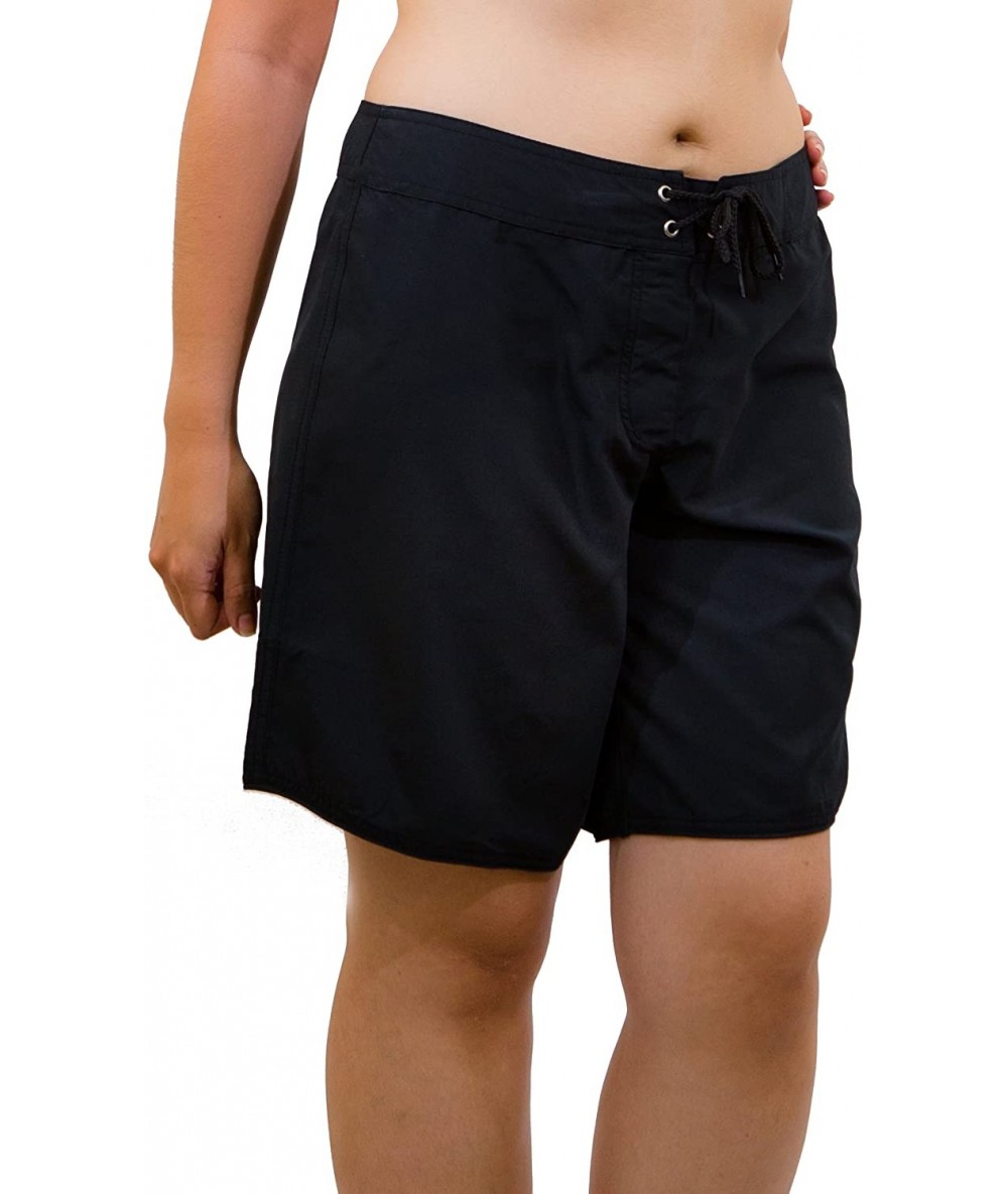 Board Shorts Women's Solid Long Boardshort - Black - CM11HL19B4T $59.65