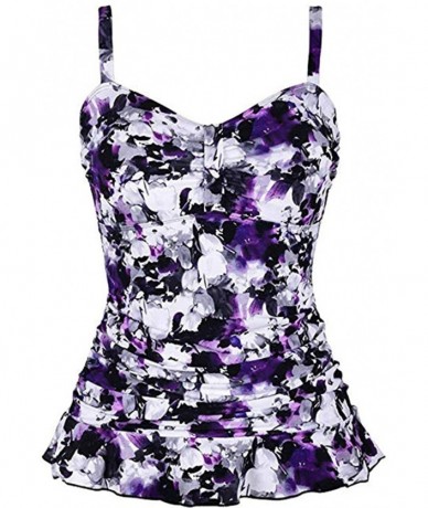 Racing Women Swimsuit Swim Top Padded Ruffle Hem Shirred Swimwear Tankini Tops - Purple - CI18S5SLMCR $38.44