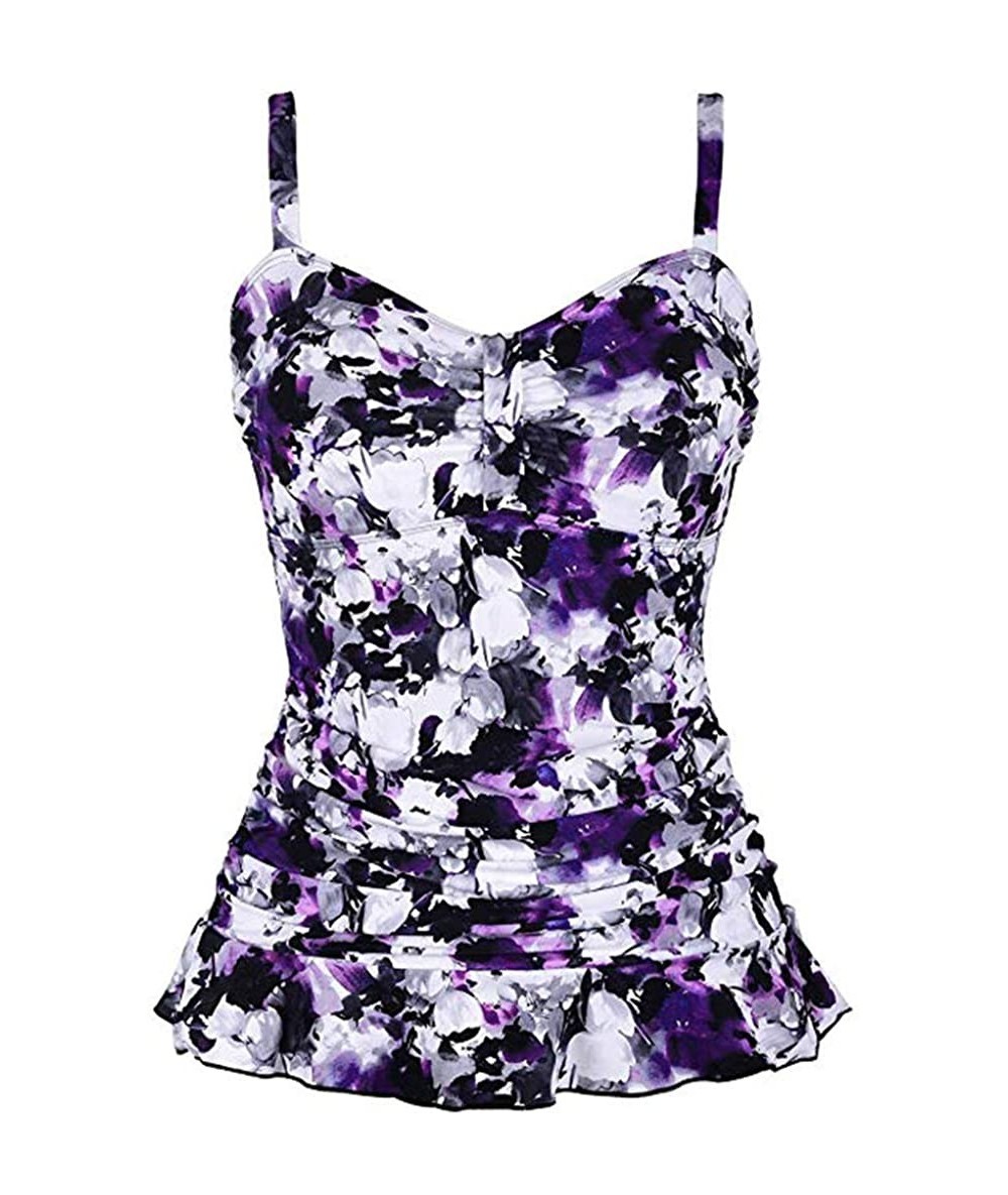 Racing Women Swimsuit Swim Top Padded Ruffle Hem Shirred Swimwear Tankini Tops - Purple - CI18S5SLMCR $38.44