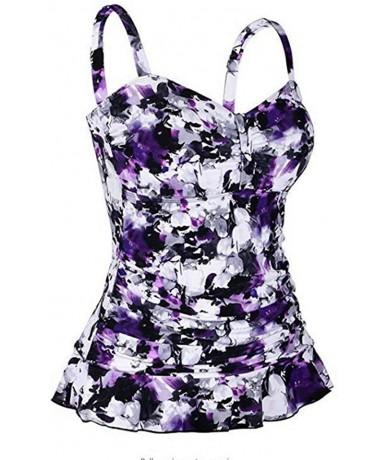 Racing Women Swimsuit Swim Top Padded Ruffle Hem Shirred Swimwear Tankini Tops - Purple - CI18S5SLMCR $38.44