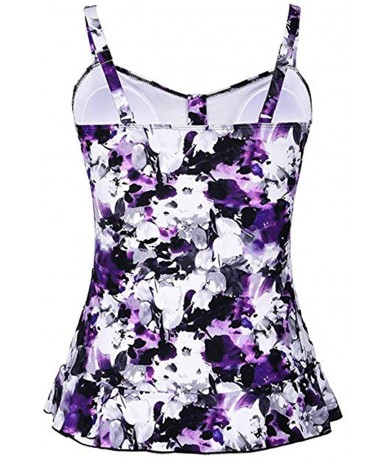 Racing Women Swimsuit Swim Top Padded Ruffle Hem Shirred Swimwear Tankini Tops - Purple - CI18S5SLMCR $38.44