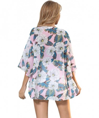 Cover-Ups Women Casual Floral Chiffon Kimono Cover Up Beach Wear Blouse Top - 110 Pink - C1194OAOG99 $20.70