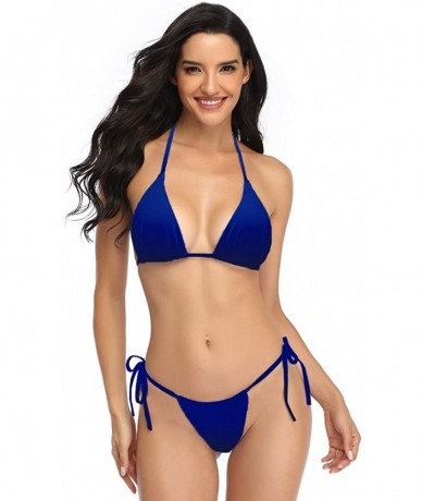 Sets Women Sexy Halter Triangle Bikini Tie Side Thong Bottom Brazilian Bikini Bathing Suit - Blue - CD19C25AZQ8 $40.39