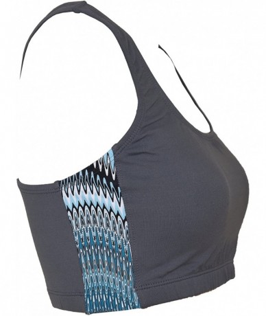 Rash Guards Women Plus Size UPF 50+ Swim Tank Bra Short Top Rash Guard - Grey With Waves Crest - CH1857DZDDD $39.08