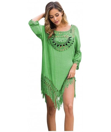 Cover-Ups Women's Crochet Swimsuit Cover Up Hollow Out Flare Sleeve Beach Swimwear Tassel Cardigan - 104-green - CI194K8I8K8 ...