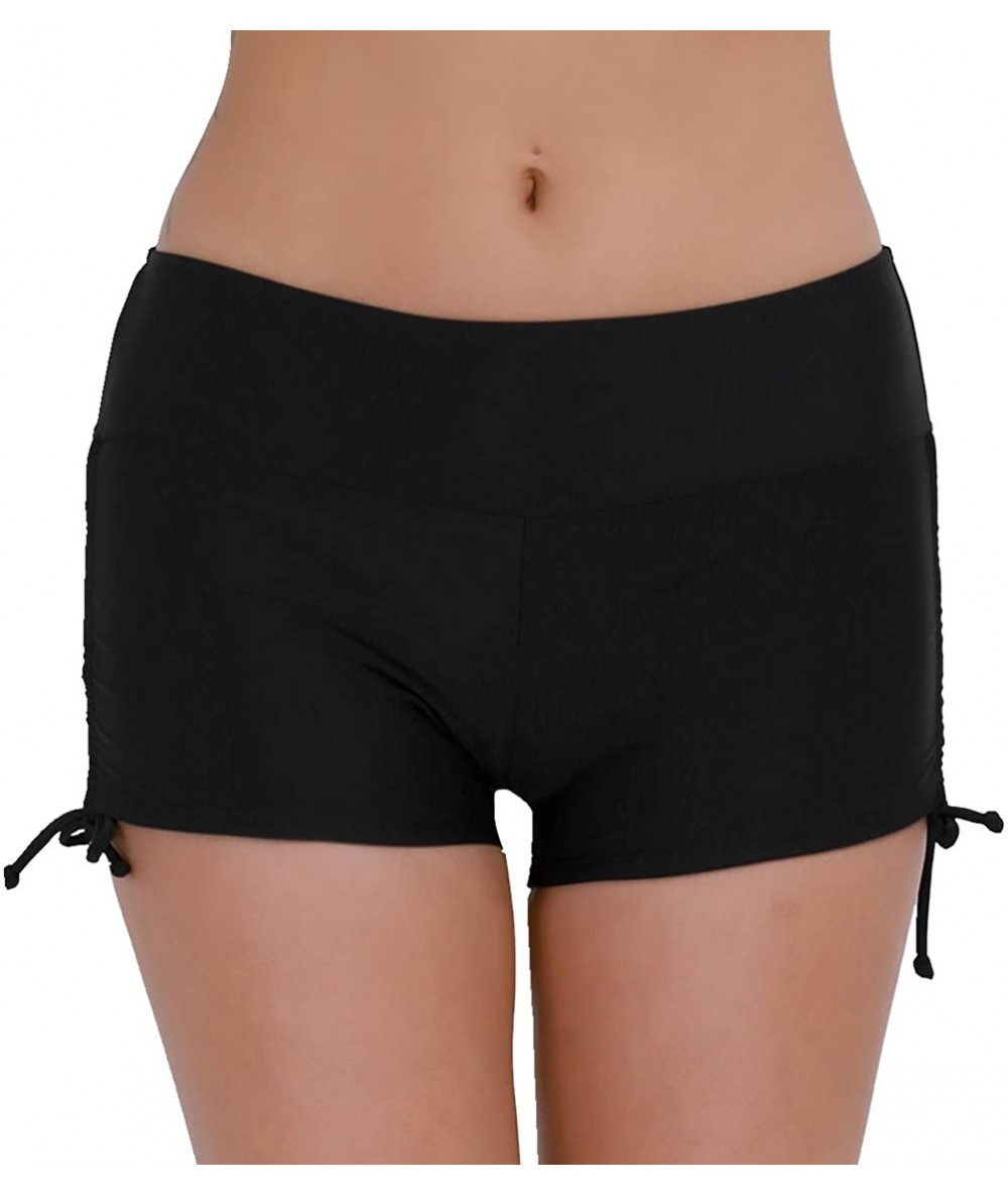 Board Shorts Women's Solid Color Swim Board Shorts Tie Side Tankini Bottom Swimsuits - Black - CQ18C9DRSRT $36.38