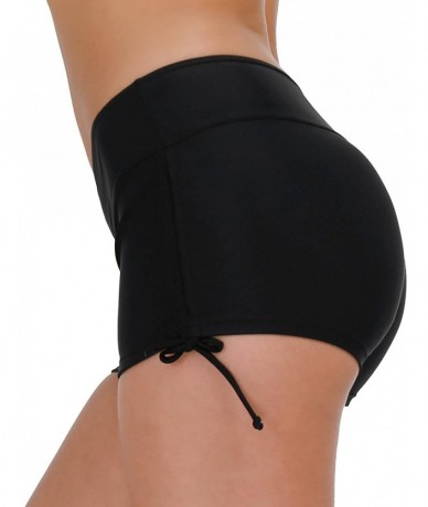 Board Shorts Women's Solid Color Swim Board Shorts Tie Side Tankini Bottom Swimsuits - Black - CQ18C9DRSRT $36.38