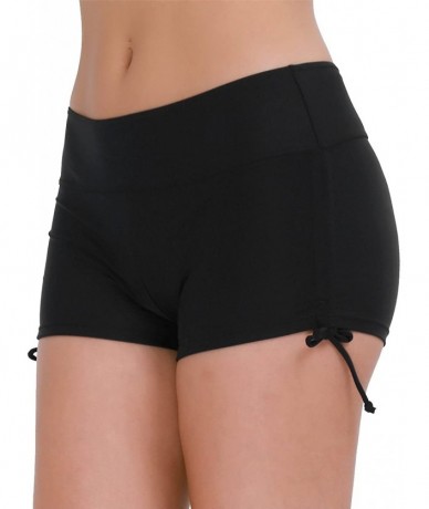 Board Shorts Women's Solid Color Swim Board Shorts Tie Side Tankini Bottom Swimsuits - Black - CQ18C9DRSRT $36.38