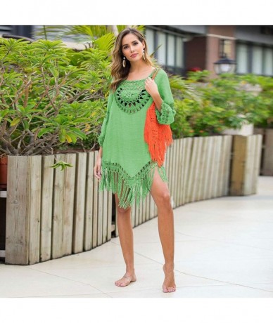 Cover-Ups Women's Crochet Swimsuit Cover Up Hollow Out Flare Sleeve Beach Swimwear Tassel Cardigan - 104-green - CI194K8I8K8 ...