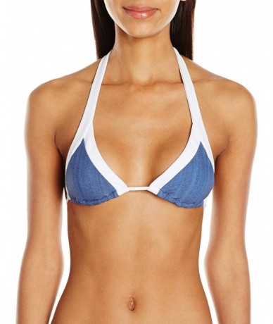 Tops Women's Block Party Wide Strap Slide Triangle Bikini Top Swimsuit - Denim - CT11OCKJYB7 $39.32