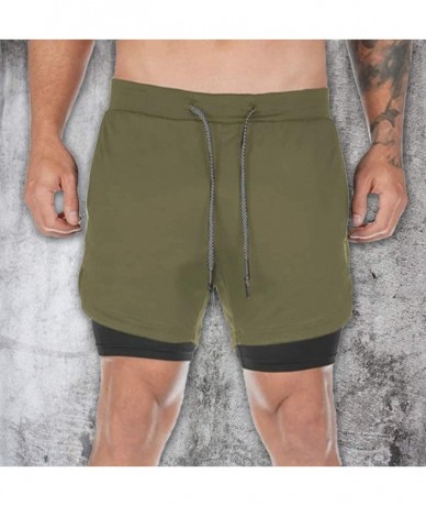 Trunks Men's Workout Running 2 in 1 Shorts Training Gym 7" Short Pockets Athletic Sport Short Pants with Towel Loop - Army Gr...