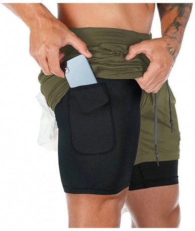 Trunks Men's Workout Running 2 in 1 Shorts Training Gym 7" Short Pockets Athletic Sport Short Pants with Towel Loop - Army Gr...