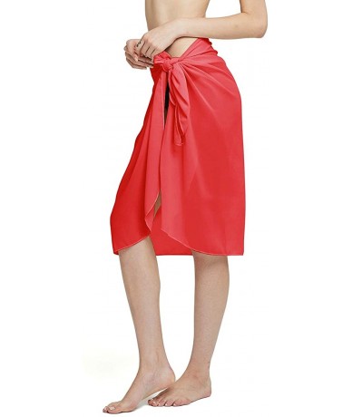 Cover-Ups Women's Chiffon Cover Up Beach Sarong Wrap Mini Skirts Swimwear Pareo Bikini Cover-ups - Long-red - CP18URHXD4Q $21.31