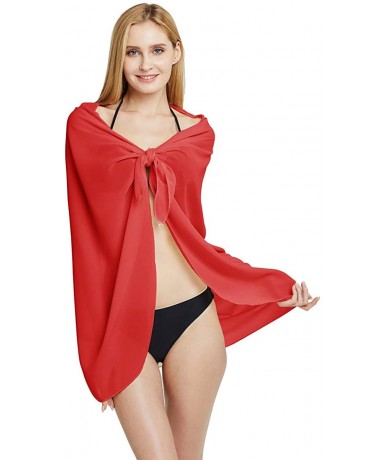 Cover-Ups Women's Chiffon Cover Up Beach Sarong Wrap Mini Skirts Swimwear Pareo Bikini Cover-ups - Long-red - CP18URHXD4Q $21.31